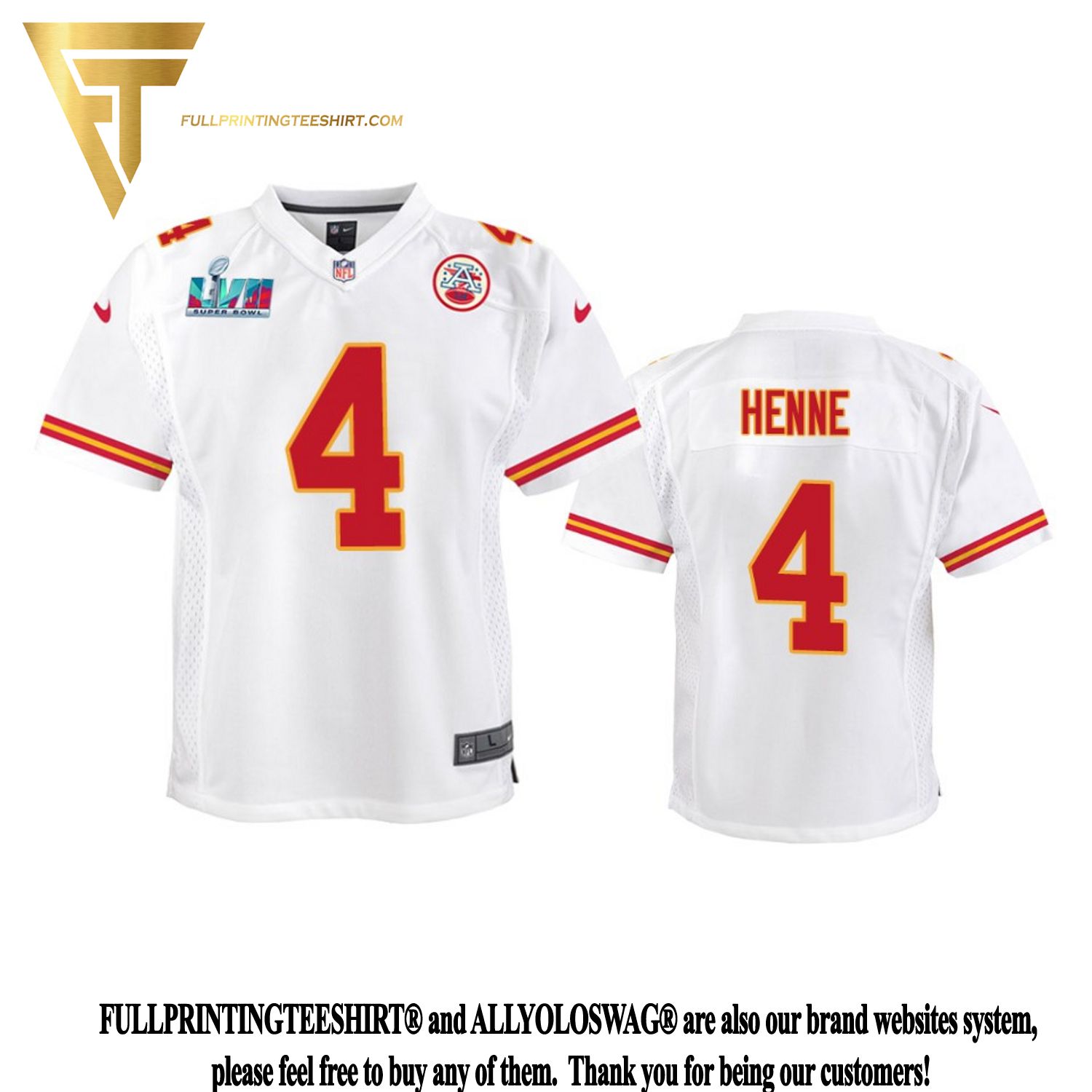 Top-selling Item] Chad Henne 4 Kansas City Chiefs Super Bowl LVII Game 3D  Unisex Jersey - Youth White