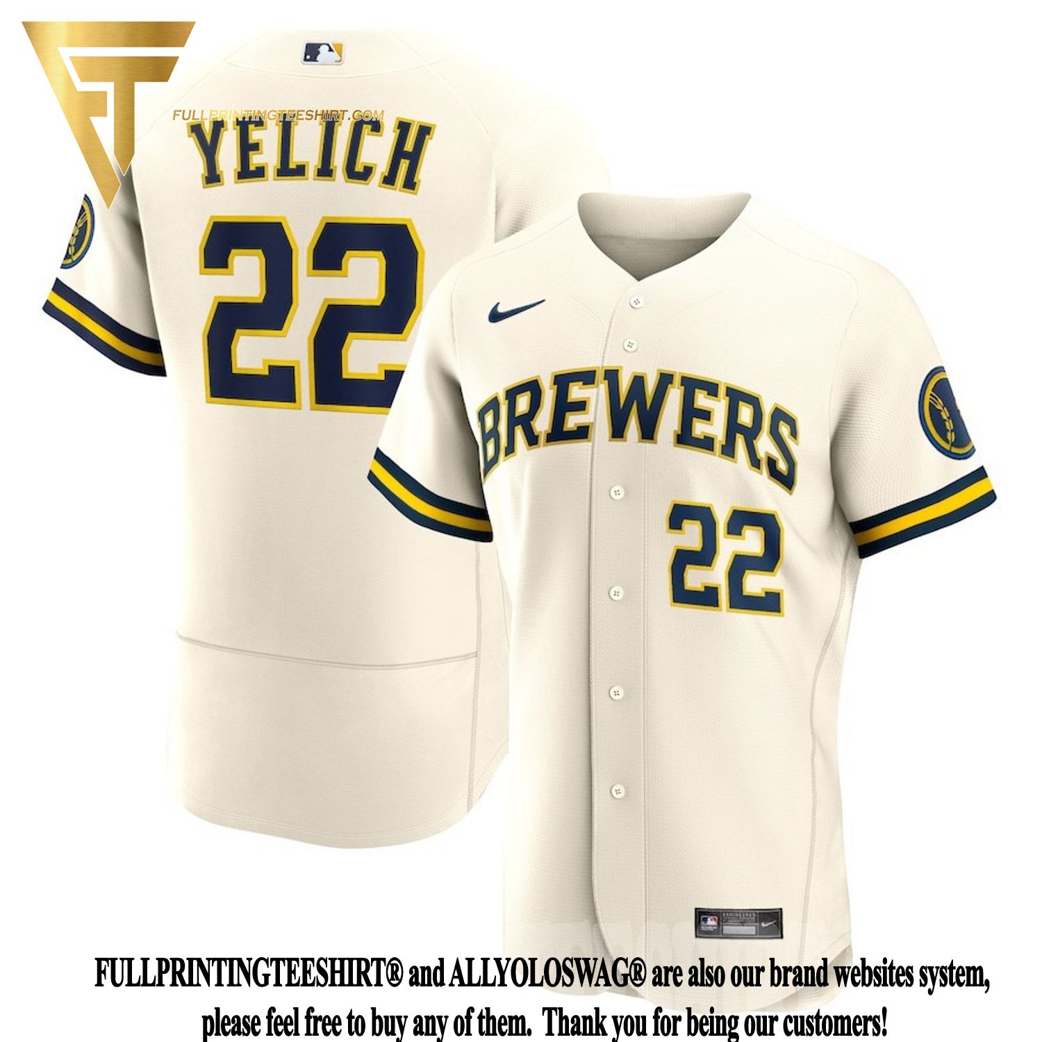 Fan Made Brewers No.22 Christian Yelich Baseball Jersey Can Custom