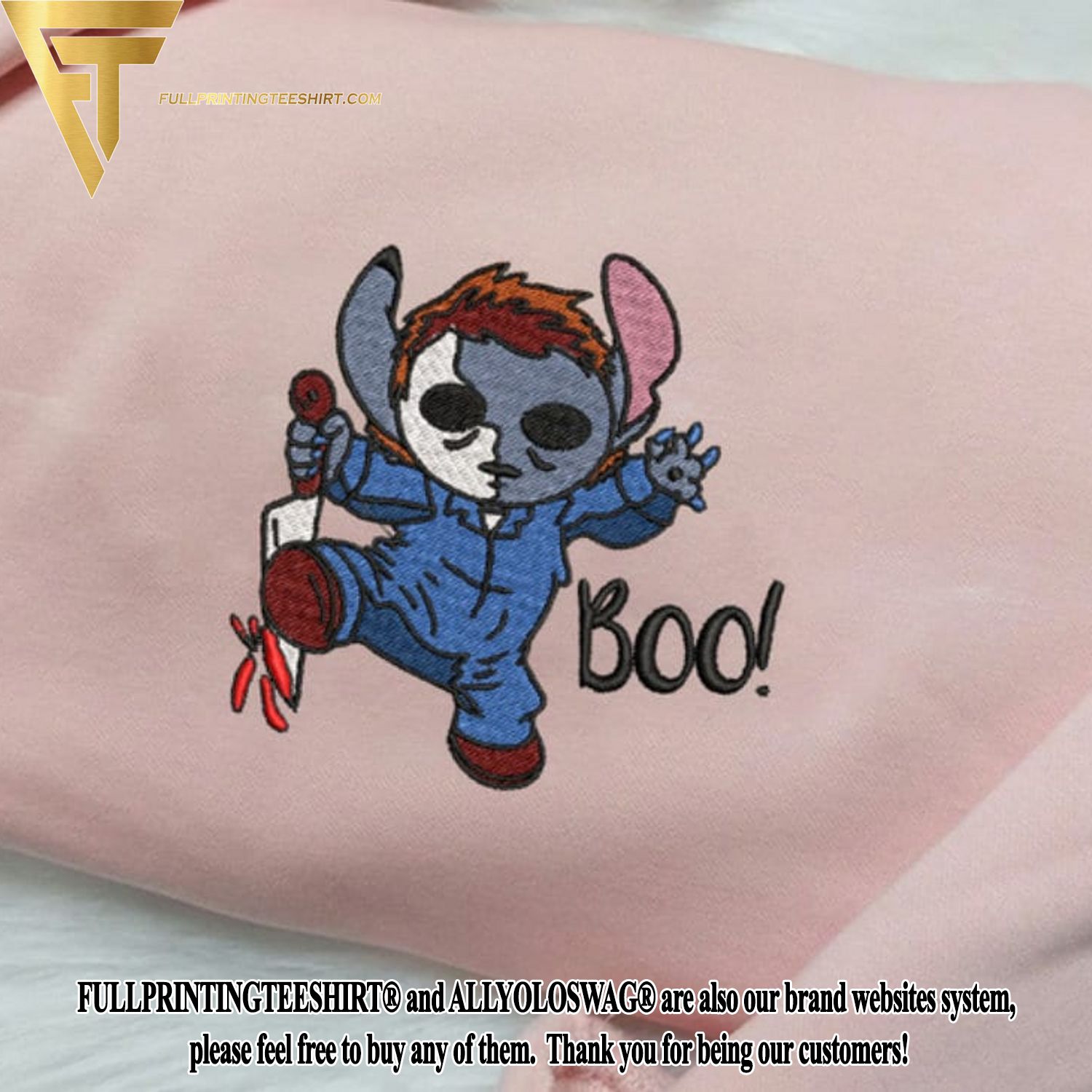 Top-selling Item] Stitch Michael Myers Boo In Knife Embroidered Sweatshirt,  Halloween Embroidered Sweatshirt